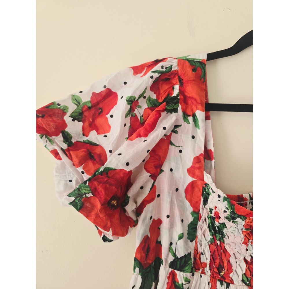 Anthropologie Maeve Floral Square Neck Smocked Babydoll Mini Dress Red M - Picture 8 of 12